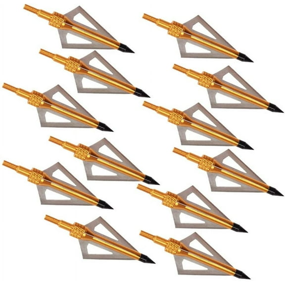 12Pcs 100 Grain 3 Blade Crossed Broadhead Screw-in Arrows Tips for Compound Bow Crossbow Archery Hunting with Broadheads Yellow