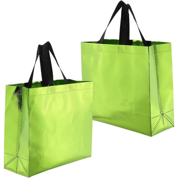 12Pcs 12.6 x 4.7 x 11 Inch Green Reusable Gift Bags with Handles Shiny Reusable Gift Bags Bulk Large Laser Rectangle Non Weaven Tote for Birthday Present Party Wedding Anniversary Holiday Green