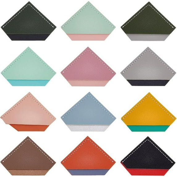 12Pcs 12 Color Diamond Leather Corner Bookmarks Imitation Leather Page Corners Imitation Leather Book Accessories Colorful Diamond Leather Bookmarks Book Corner Guards for Book Reading Lovers
