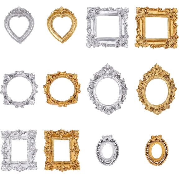 12Pcs 12 Style Resin Picture Frames Retro Embossed Photo Frames Small Family Photo Holders for Photo Props Wall Decor Accessories for Handmade