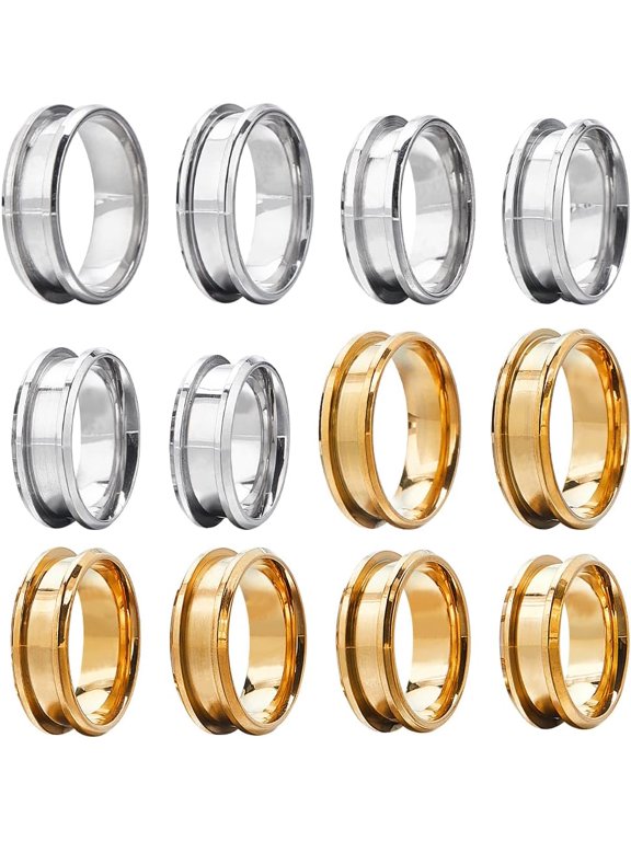 12Pcs 12 Styles 304 Stainless Steel Grooved Finger Ring Settings Ring Core Blank for Inlay Ring Jewelry Making Golden & Stainless Steel Color US Size 6 1/2~13(16.9~22.2mm) 1Pc/style