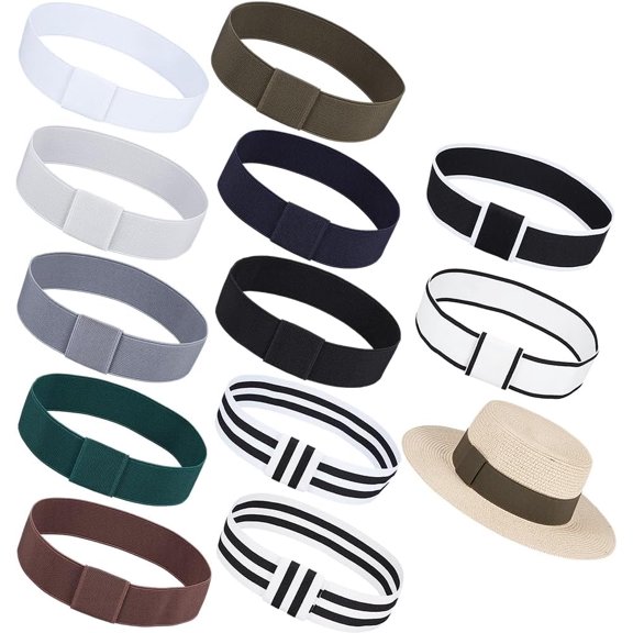 12Pcs 12 Styles Bowknot Polyester Elastic Hat Bands Mixed Color 550mm 1pc/style