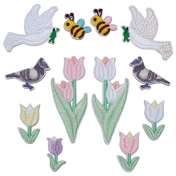 12Pcs 12 Styles Computerized Embroidery Cloth Self Adhesive Patches Stick On Patch Costume Accessories Appliques Mixed Shapes 24~68x12~36mm