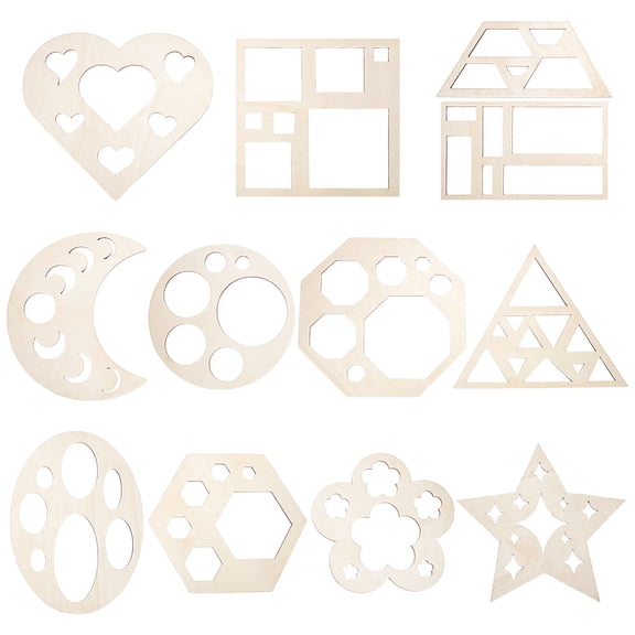 12Pcs 12 Styles Geometric Stencils Template Set Wood Simple Drawing Stencils Antique White