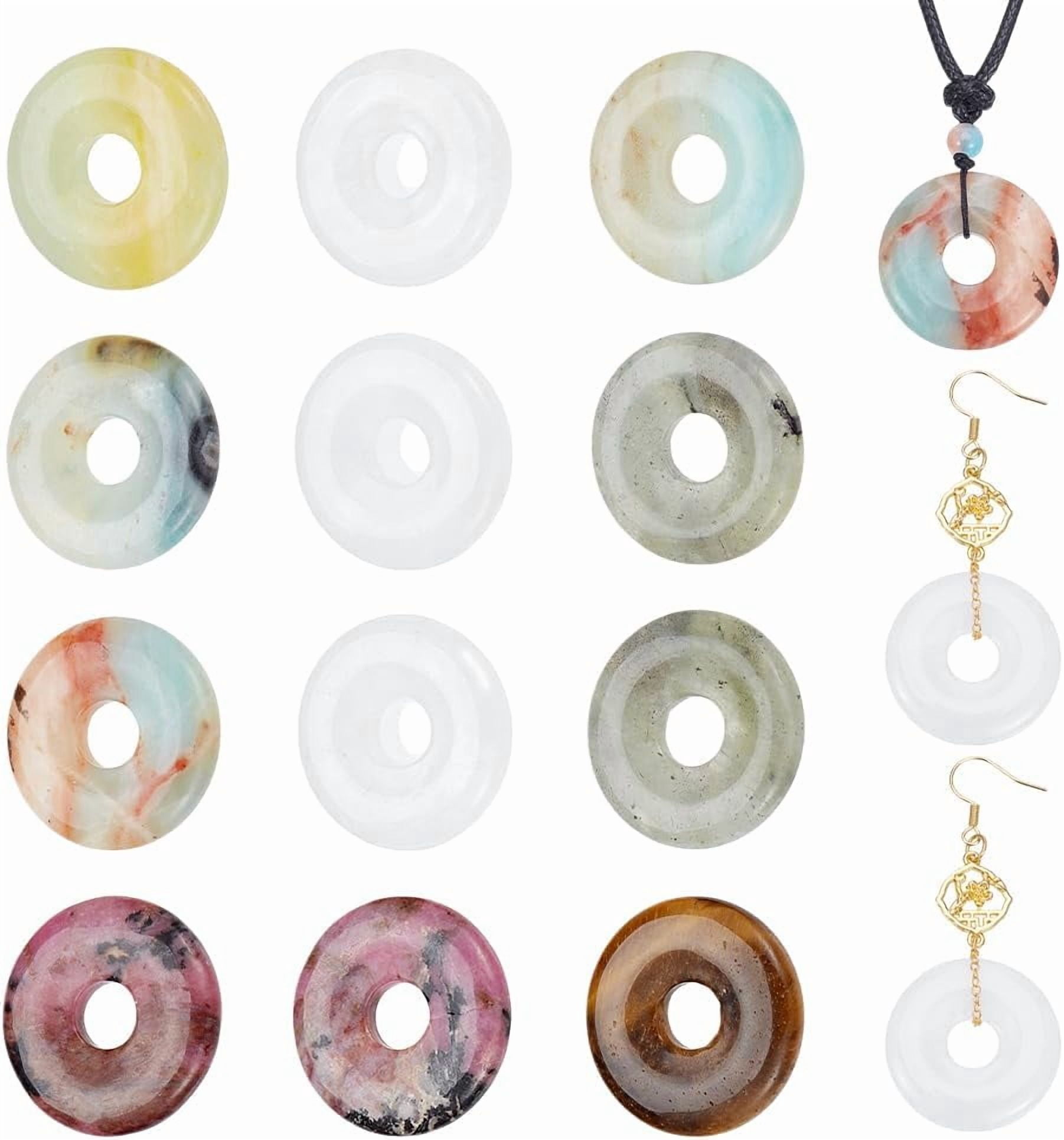 12Pcs 12 Styles Natural Donut Gemstone Charms 29mm Natural Jade Donut Beads Assorted Colors Round Gemstone Pendant for DIY handcrafting