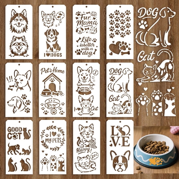 12Pcs 12 Styles PET Hollow Out Drawing Painting Stencils for DIY Scrapbook Photo Album Dog 240x120mm 1pc/style DIY