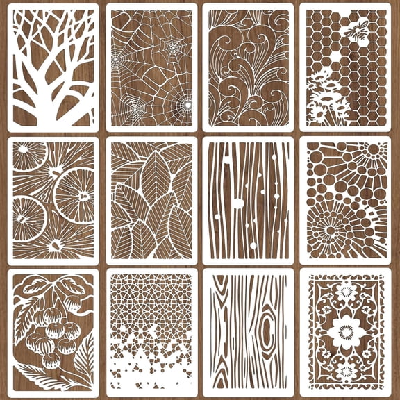 12Pcs 12 Styles PET Plastic Hollow Out Drawing Painting Stencils Templates Mixed Shapes 300x200mm 1pc/style for DIY