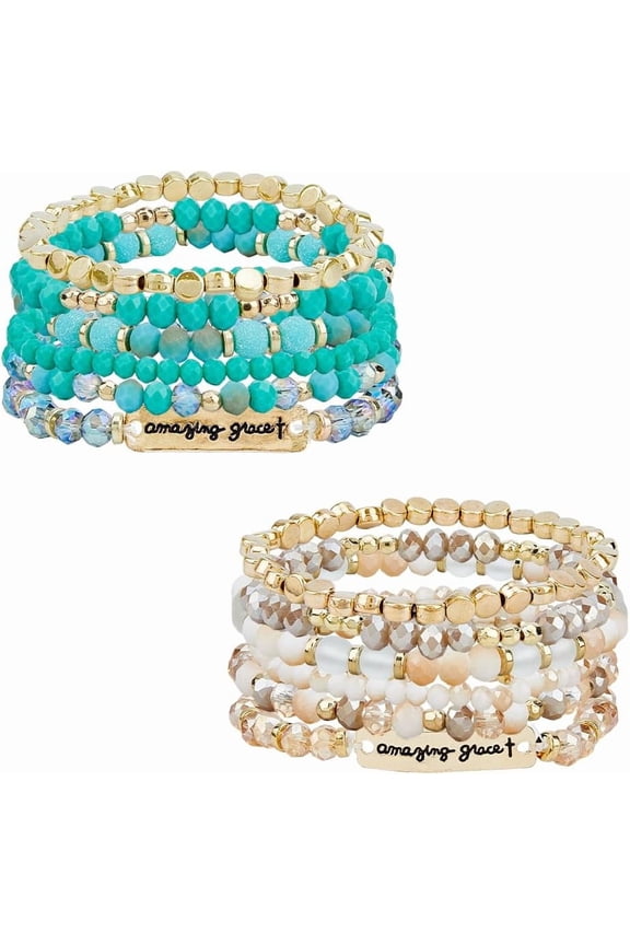 12Pcs 12 Styles Stackable Bracelets Verse Friendship Brave Inspirational Beaded Bracelets Multi-Layered Stretch Bangles Bracelets Message Bracelets for Woman