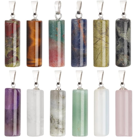 12Pcs 12Styles Necklaces Natural Gemstone Pendants Muti Color