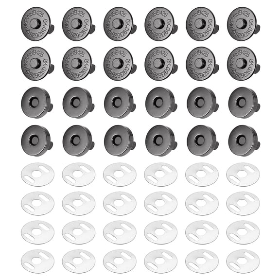 12Pcs 14mm Magnetic Snap Buttons Set Copper Fastener Clasp, Black