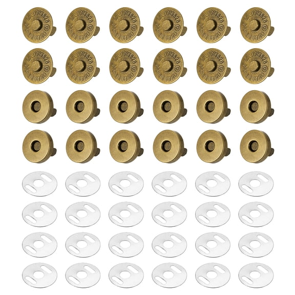 12Pcs 14mm Magnetic Snap Buttons Set Copper Fastener Clasp, Coppery