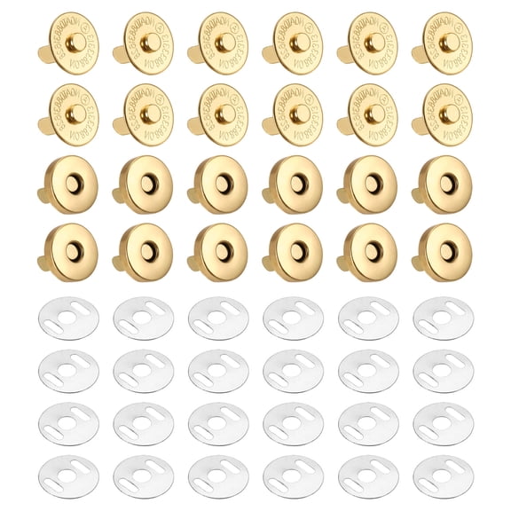 12Pcs 14mm Magnetic Snap Buttons Set Copper Fastener Clasp, Gold
