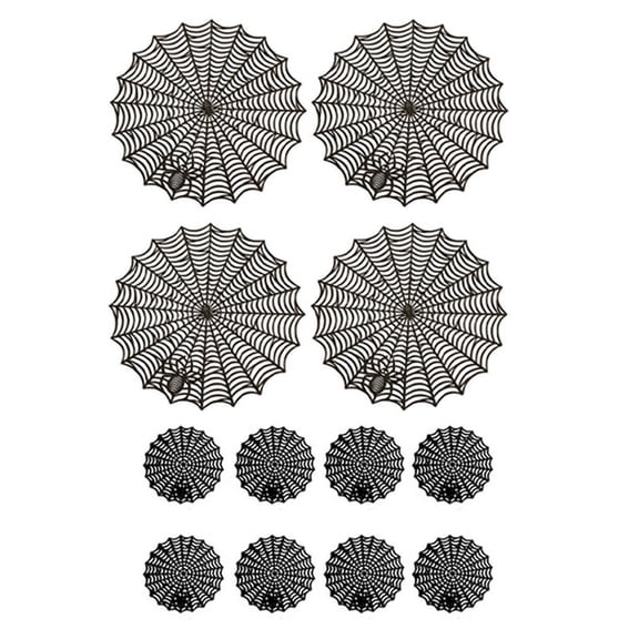 12Pcs 15inch Halloween Spider Web Placemats 3.94inch Cup Mat Halloween Placemats Spider Web Table Mats