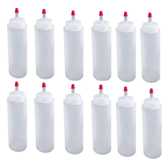 12Pcs 16 Ounce Plastic Squeeze Condiment Bottles with Red Tip Cap Squirt Bottle for Ketchup,BBQ, Sauces, Arts and Crafts