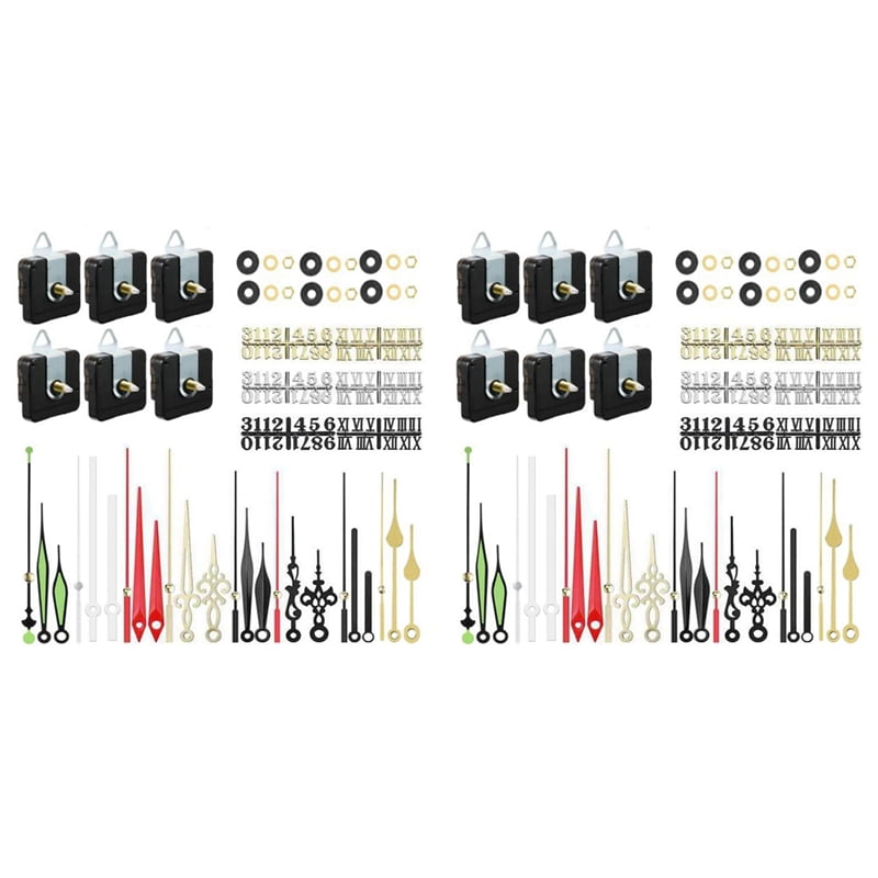 12Pcs 16mm Quartz DIY Wall Clock Movement Mechanism Kit with 16 Different Pairs Hand Diy 12 Clock Numerals Movement Set