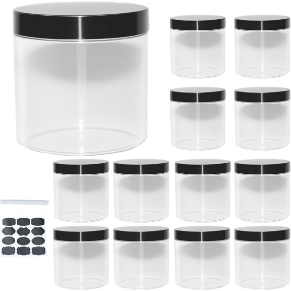 12Pcs 16oz Plastic Jars with Lids, Plastic Containers with Lids for Kitchen & Household Storage of Dry Goods, Nuts, Cookie and more