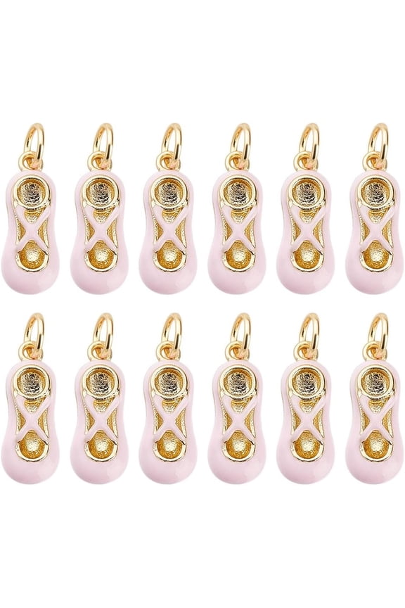 12Pcs 18K Gold Plated Ballet Dancer Shoe Charms Brass Pink Pendants with Enamel and Jump Rings 16x6.5x4mm Ballerina Dancer Toe Slippers Shoes Pendants