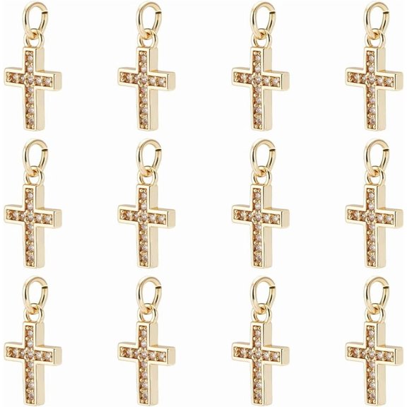 12Pcs 18K Gold Plated Charms Pendants with Rhinestone Earring Charms Metal Cubic Zirconia Charm Dangle Jewelry Charms for Bracelet Necklace Earrings Making