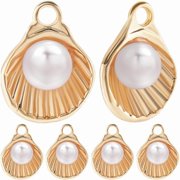12Pcs 18 K الذهب مطلي صدف سحر موضوع البحر الأسقلوب سحر مع الزجاج اللؤلؤ ل DIY القلائد أساور الخلخال صناعة المجوهرات