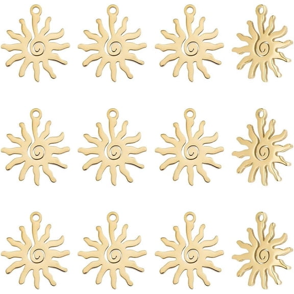 12Pcs 18K Gold Plated Sun Charm Pendants Small Gold Sun Charm 17x15mm Celestial Sun Charms Stainless Steel Pendant Charms