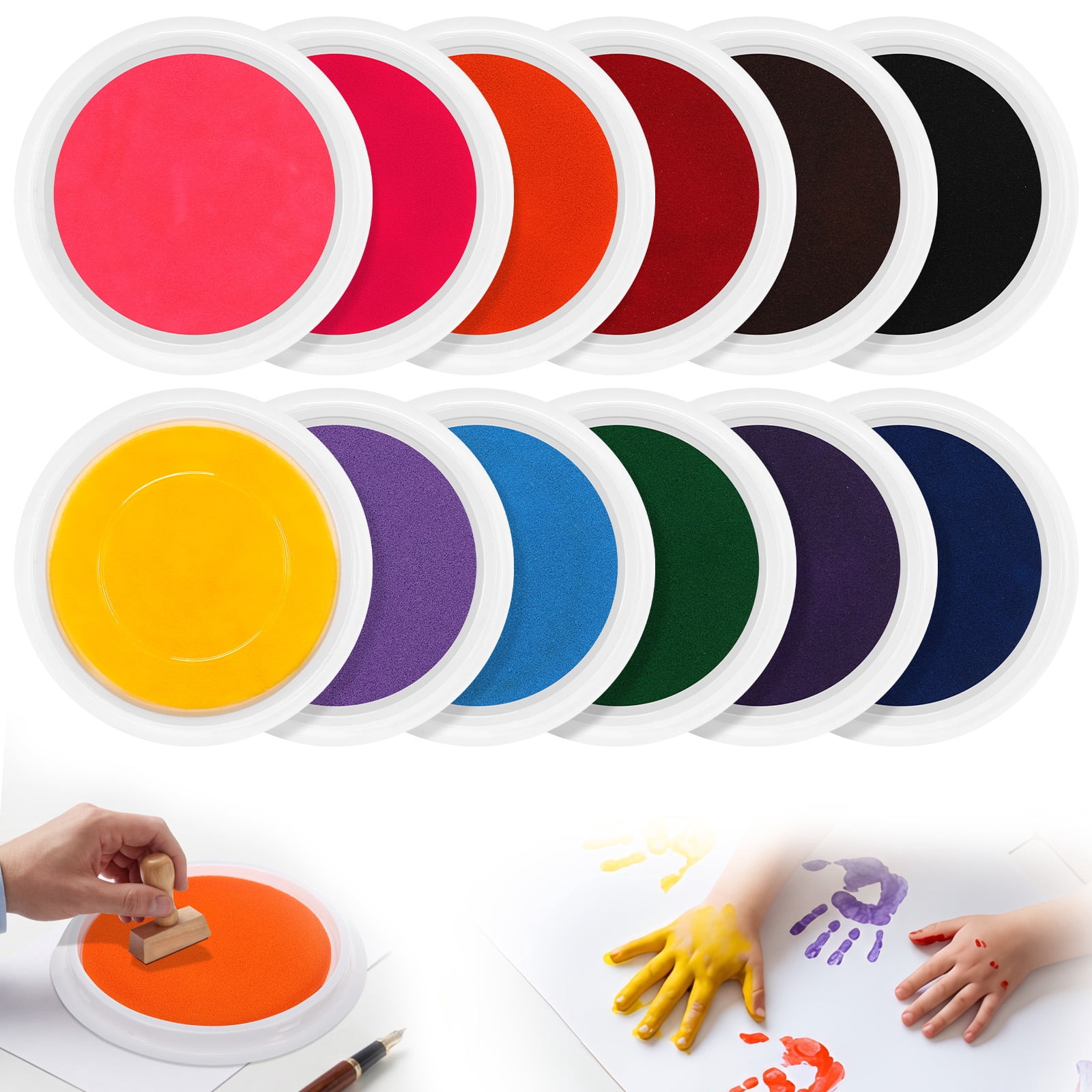 12Pcs 18cm Large Round Ink Pad for Stamping 12 Color Washable Stamp Pad Vibrant Ink Craft Mat for Home School Classroom