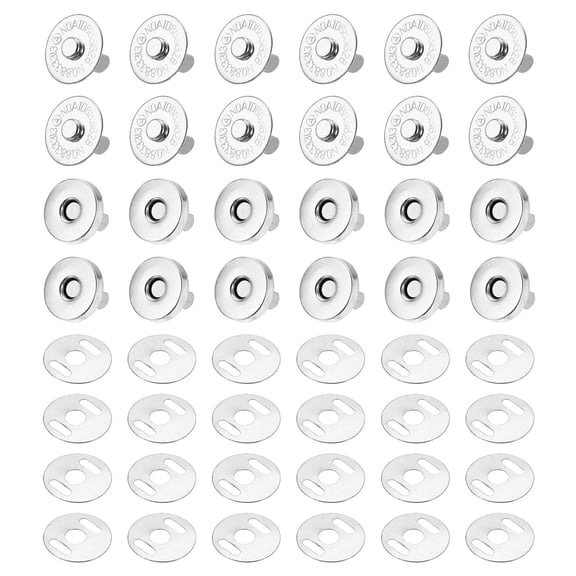 12Pcs 18mm Magnetic Snap Buttons Set Copper Fastener Clasp, Silver