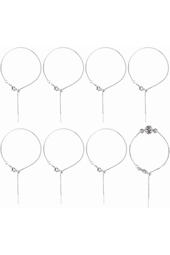 12Pcs 1MM Brass Box Chain Adjustable Slider Bracelets Platinum 8 inch(20.4cm) for DIY