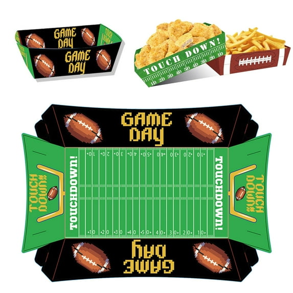 12Pcs/1Pack Football Party Favors & Supplies - Paper Food Tray, Disposable Serving Boats for Football Birthday Party & Superbowl Decor,Green