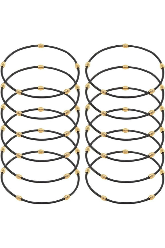 12Pcs 2-1/4 inch Black Guitar String Bracelets Flexible Steel Wire with Bead Stackable Stretch Bracelets Layered Bracelet for Stackable Wearing