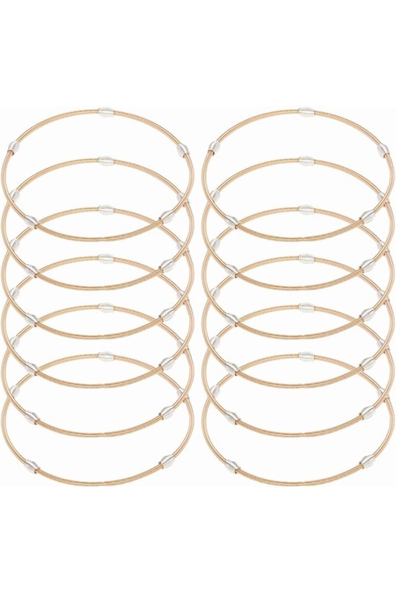 12Pcs 2-1/4 inch Light Gold Guitar String Bracelets Flexible Steel Wire with Bead Stackable Stretch Bracelets Layered Bracelet for Stackable Wearing Gold DIY