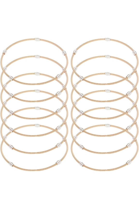 12Pcs 2-1/4 inch Light Gold Guitar String Bracelets Flexible Steel Wire with Bead Stackable Stretch Bracelets Layered Bracelet for Stackable Wearing Golden 1Box