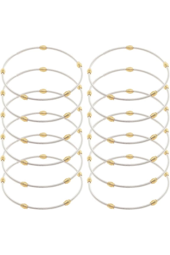 12Pcs 2-1/4 inch Platinum Guitar String Bracelets Flexible Steel Wire with Bead Stackable Stretch Bracelets Layered Bracelet for Stackable Wearing Making DIY