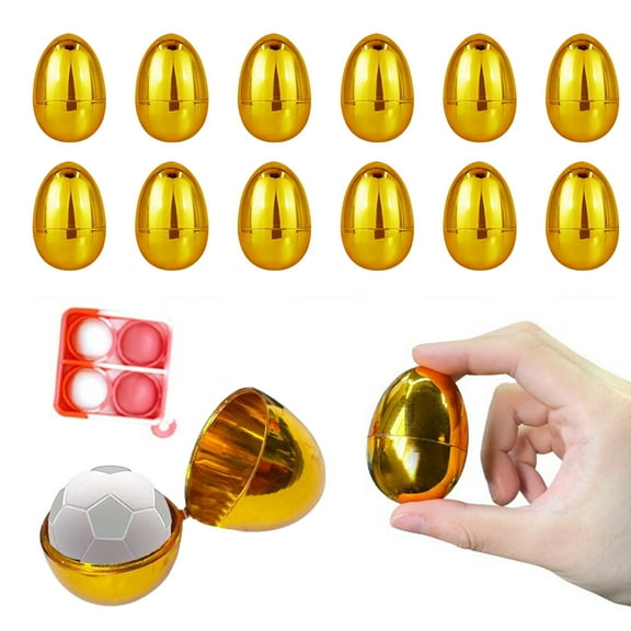 12Pcs 2.36" Metallic Plastic Empty Eggs Fillable for Easter Hunt Supplies,Shiny Metallic Gold Egg Shells for Filling Treats Filler Party Favor Prize