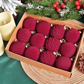 12Pcs 2.4 inch Flocked Christmas Ball Ornaments, Textured Red & Blue Hanging Decor, Festive Baubles for Xmas Tree & Holiday Decoration