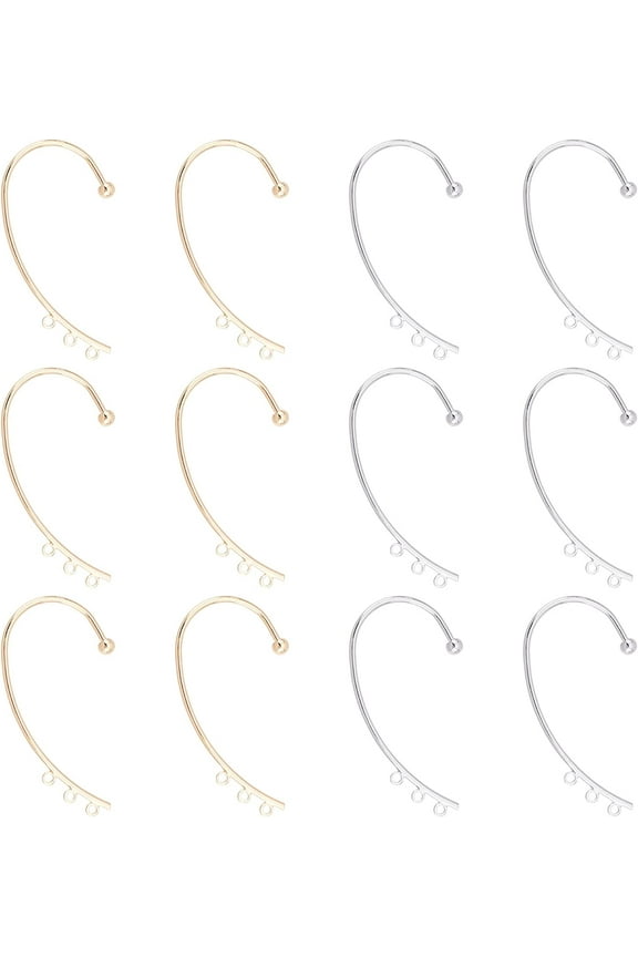 12Pcs 2 Color DIY Ear Cuff Brass Earrings Cuffs Punk Ear Wrap Earrings Cuffs Accessaries with 3 Loop 50mm Long Ear Cuff for Non Piercing Earring Making 1 Box