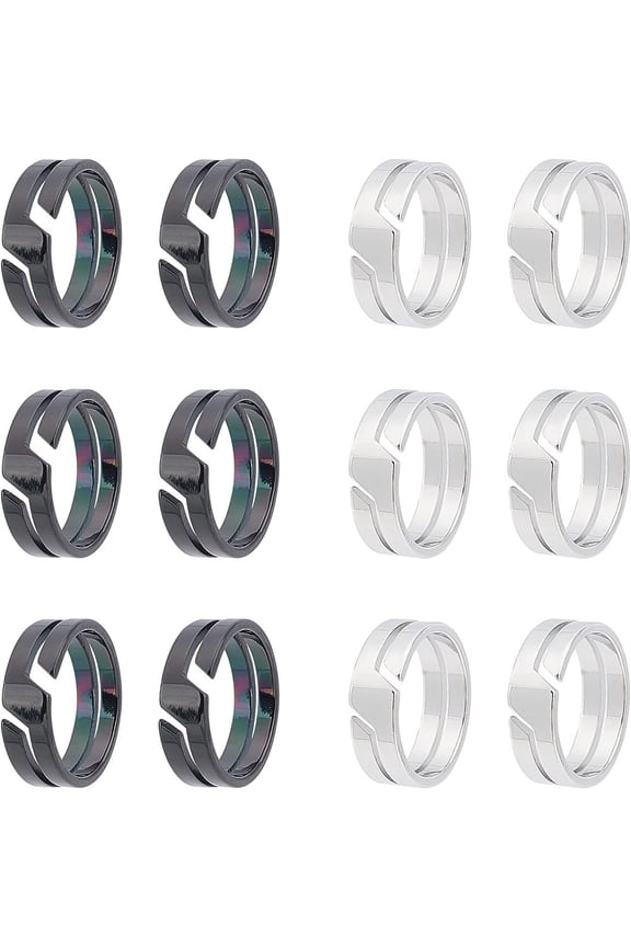 12Pcs 2 Colors 304 Stainless Steel Finger Ring Promise Friendship Ring for Women Gunmetal & Stainless Steel Color Size 7(17.3mm) 6pcs/color