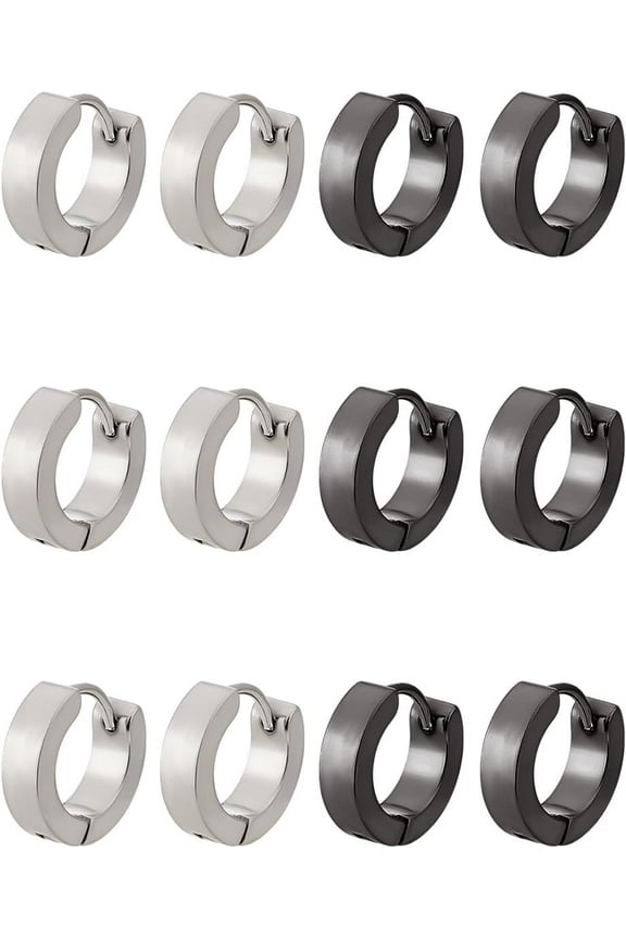 12Pcs 2 Colors 304 Stainless Steel Hoop Earrings Ring Mixed Color 13.5x4mm 6pcs/color