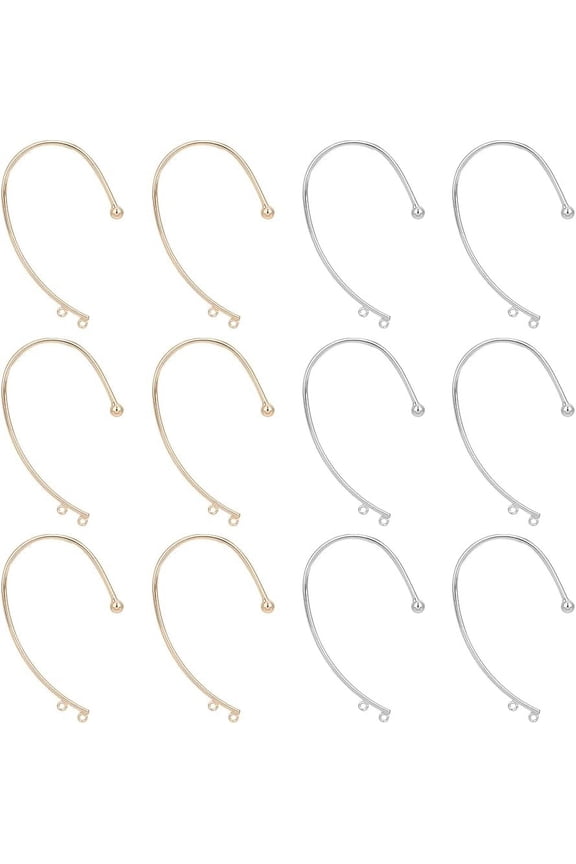 12Pcs 2 Colors Brass Ear Cuff Findings Climber Wrap Around Non-piercing Earring Findings with Double Horizontal Loops Mixed Color