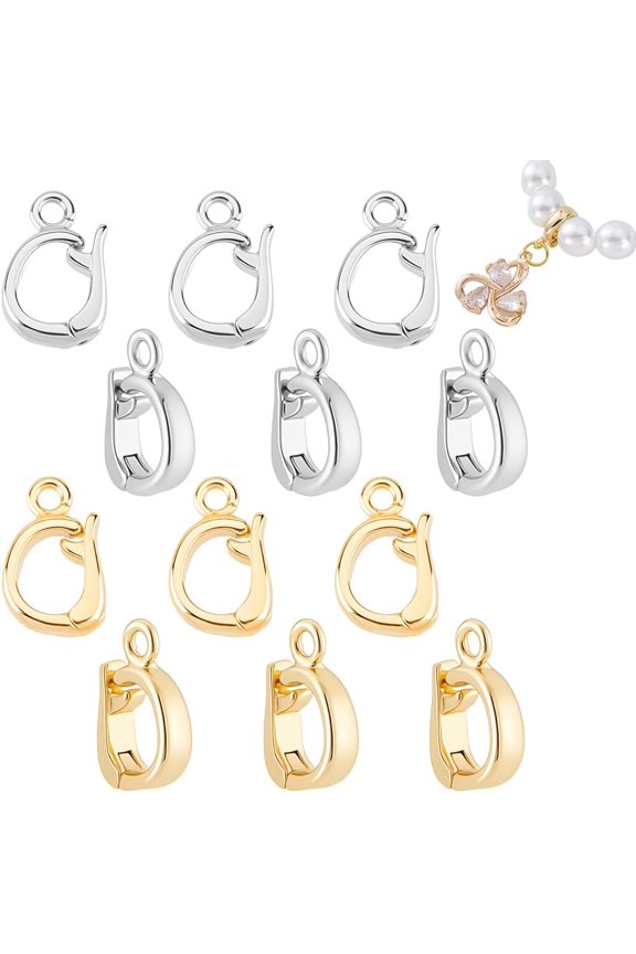 12Pcs 2 Colors Brass Twister Clasps Necklaces Extender Clasps with Loops 10x7mm Oval Lock Clasp Connectors