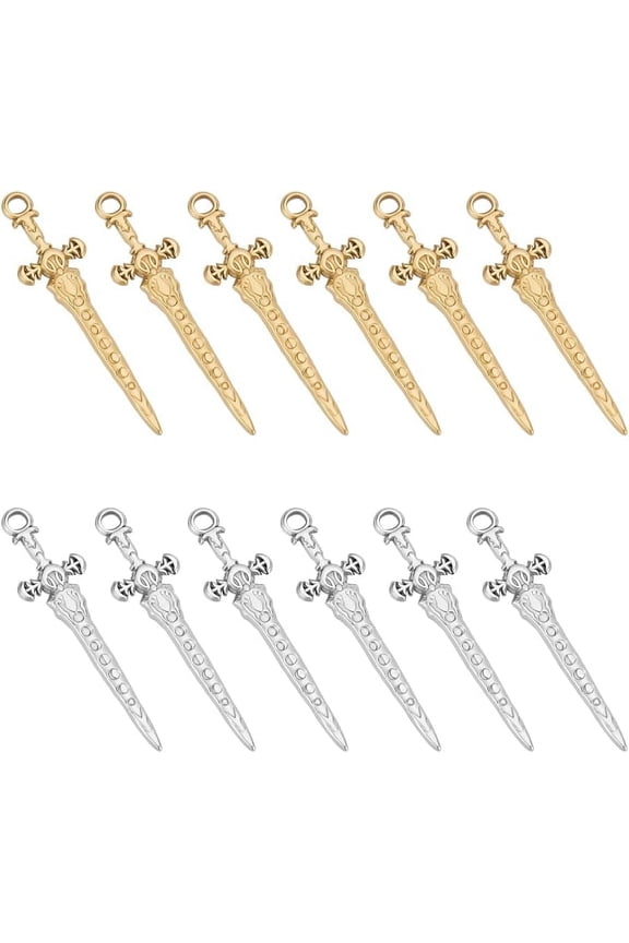 12Pcs 2 Colors Dagger Bookmark Charms Stainless Steel Dagger Pendant Sword Charm Punk Earrings Necklace Bracelet Sword Charm Metal Charm