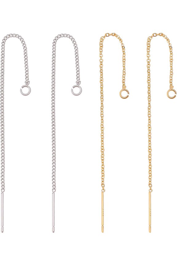 12Pcs 2 Colors Ear Threads 18K Gold & Platinum Plated Threaded Earring Findings with 925 Sterling Silver Pins and Loop 3.34Inch for DIY DIY Earring Making