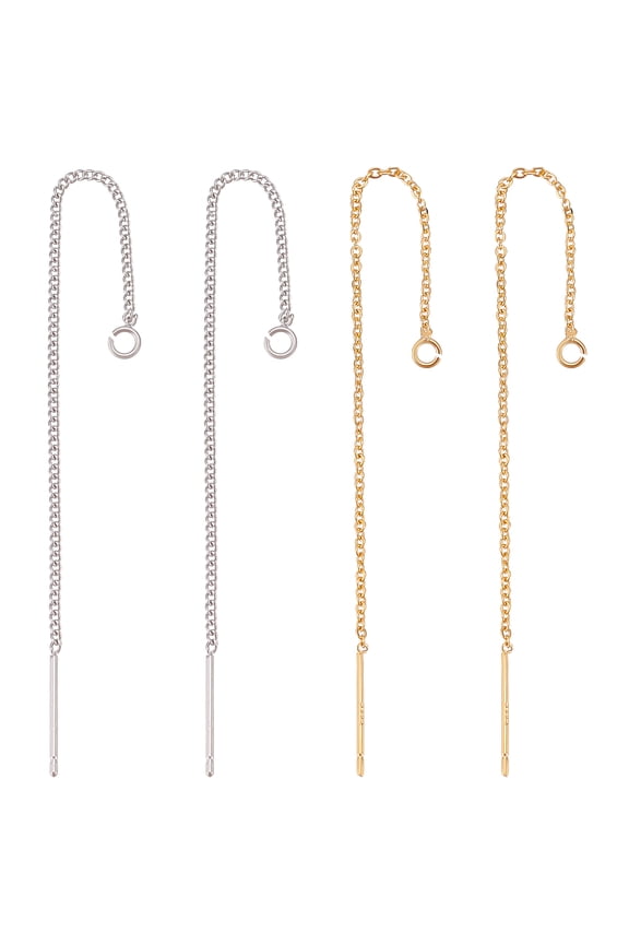 12Pcs 2 Colors Ear Threads Gold Threaded Earring Findings with 925 Sterling Silver Pins and Loop 3.34Inch for DIY Earring Making