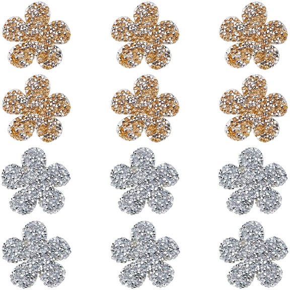 12Pcs 2 Colors Flower Rhinestone Patches Gold Silver Hotfix Hot Melt Adhesive Iron on Rhinestone Applique Decoration Patche