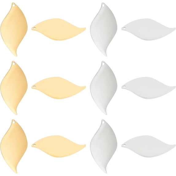 12Pcs 2 Colors Leaf Pendant Charms 304 Stainless Steel Pendants Stamping Blank Tag Charms Hole 1.2mm Metal Blank Pendant for Jewlery Making Golden Stainless Steel Color 27x14x0.8mm