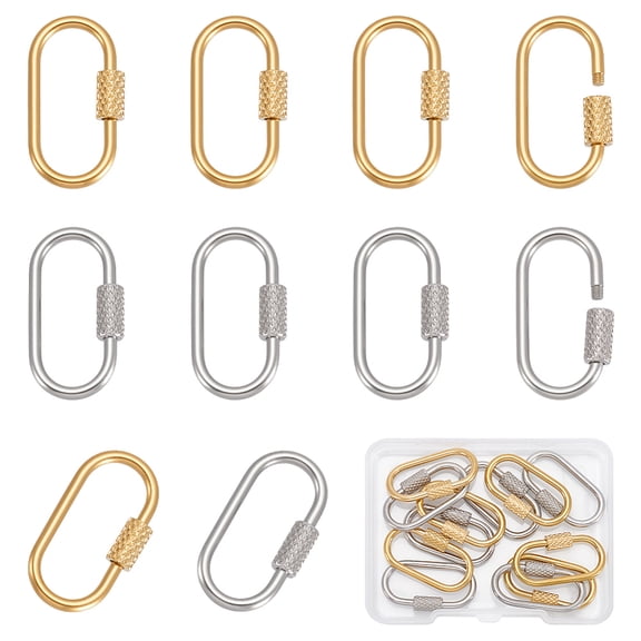 12Pcs 2 Colors Locking Carabiner 304 Stainless Steel Oval Screw Lock Clip Hook Quick Link Simple Holder Clasps DIY