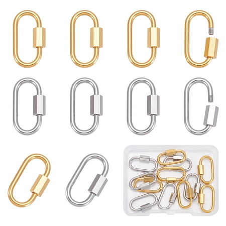 12Pcs 2 Colors Locking Carabiner Clasps 304 Stainless Steel Oval Screw Lock Clip Hook Quick Link Simple Holder Clasp DIY