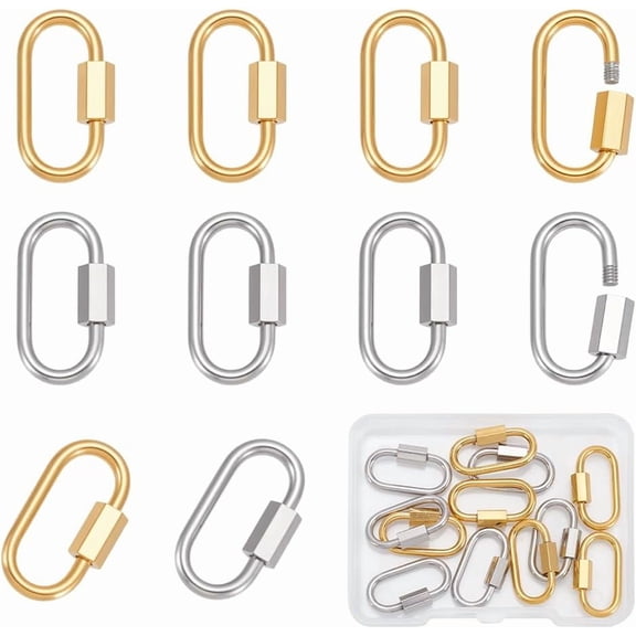 12Pcs 2 Colors Locking Carabiner Clasps 304 Stainless Steel Oval Screw Lock Clip Hook Quick Link Simple Holder Clasp