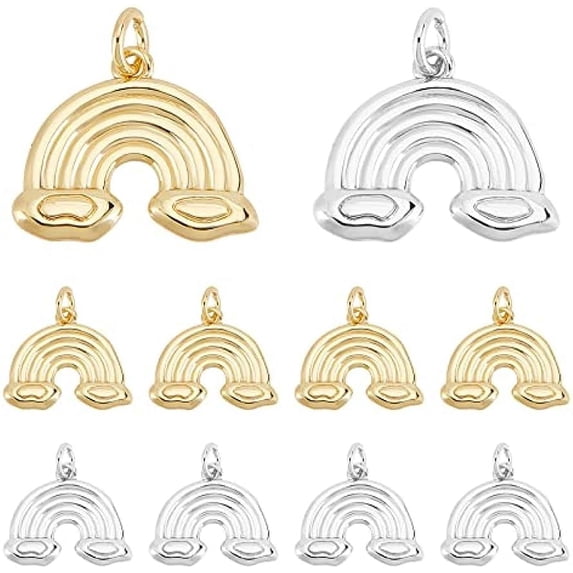12Pcs 2 Colors Rack Plating Brass Pendants Rainbow Cloud Charm Plating Brass Pendants with Jump Rings