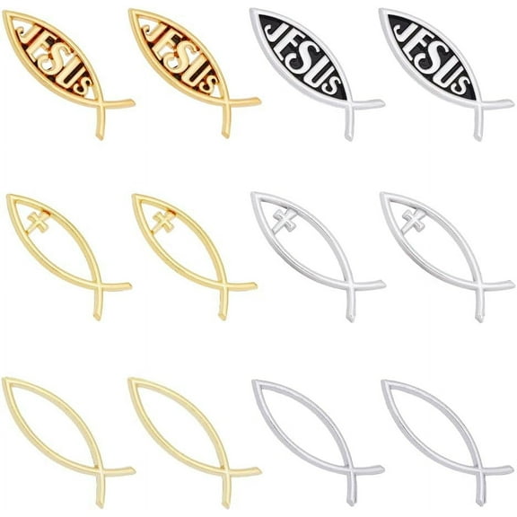 12Pcs 2 Colors Small Jesus Fish Decal Sticker Gold Acrylic Fish Auto Emblem Platium Waterproof Love Peace Car Stickers Self-Adhesive Decals for Vehicle Decoration 16x50x6mm