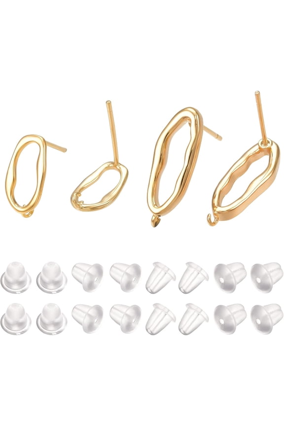 12Pcs 2 Style Oval Hoop Earrings 18K Gold Plated Ear Stud Components with Hole for Jewelry Making 0.5mm Hole for making